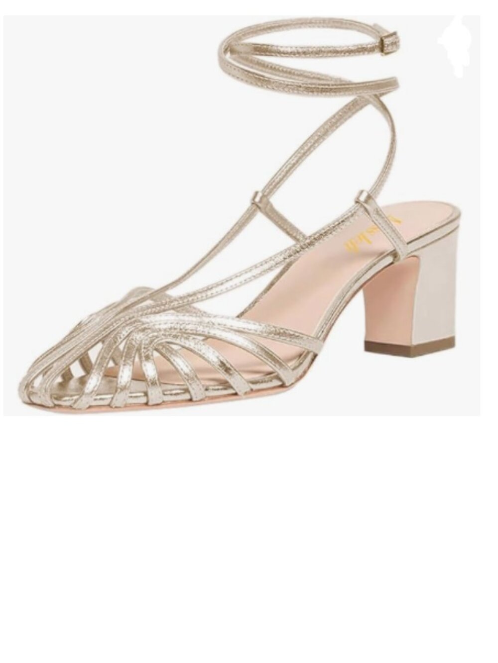 miss left Pale Gold Caged Toe Chunky Heel Cutout Strappy Ankle Strap Sandals